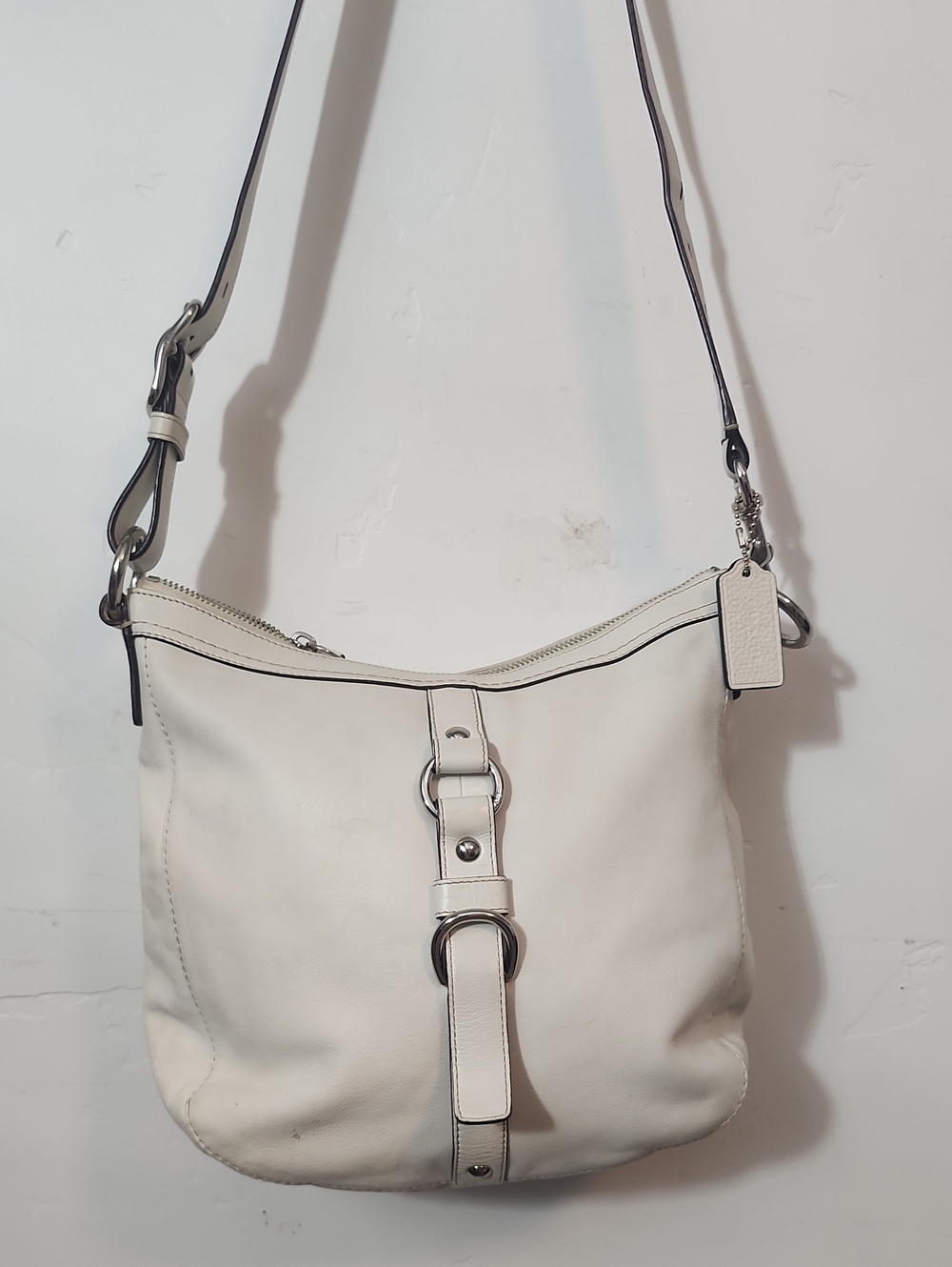 Coach Women’s Cream Leather Crossbody Bag with Silver Hardware